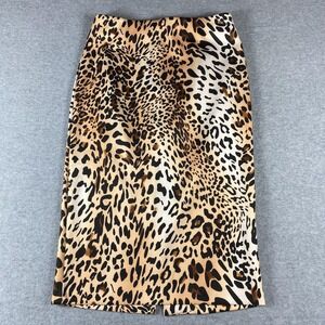 ECI New York Skirt Womens Small Brown Leopard Print‎ Stretch Pencil Knee Length